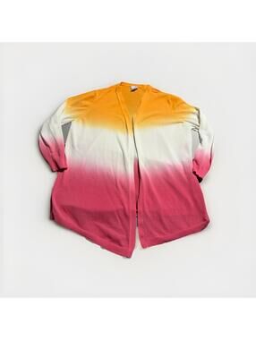 Chico's Ombre Cardigan Sweater Orange Pink White Long Sleeve Open Front Sz 2L(15